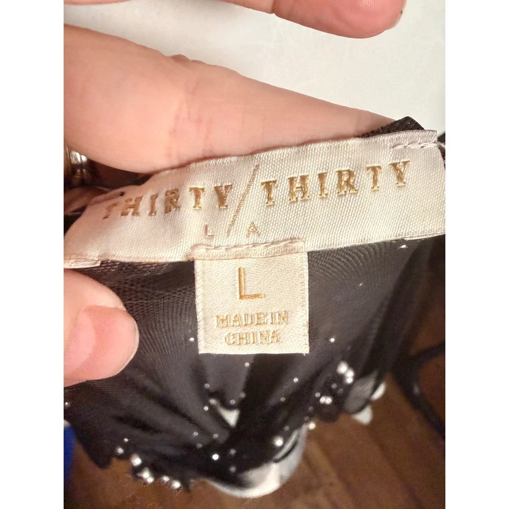 Thirty/Thirty LA Womens Black Sheer Mesh Pearl Embellished Crop Top Large - Picture 6 of 7